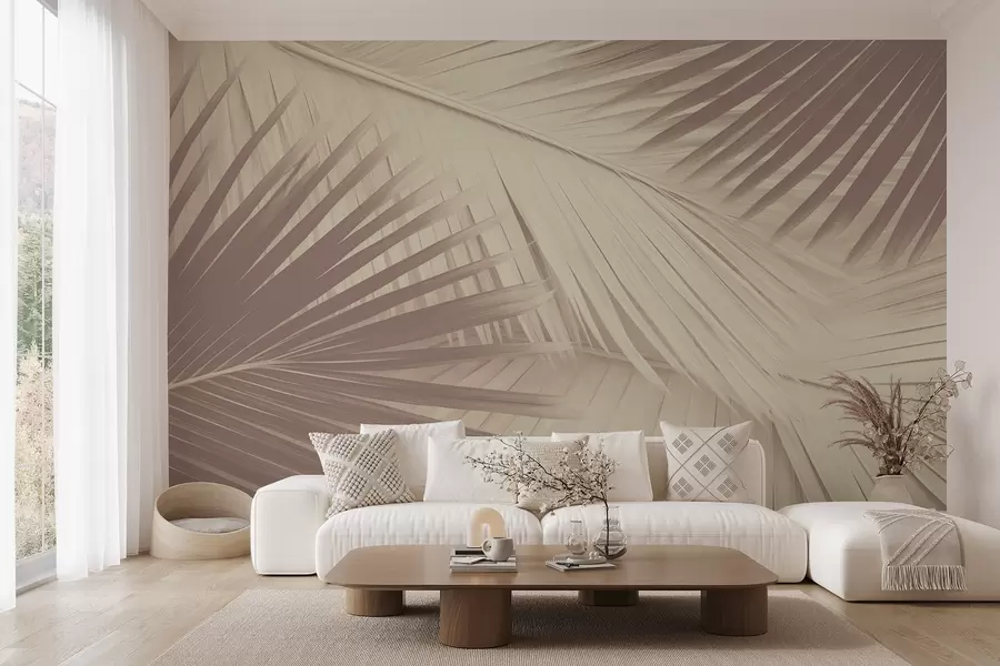 Fotobehang Abstracte palmbladeren in zachte tinten w08677