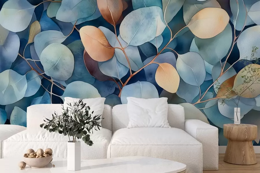 Fotobehang Mooie eucalyptus bladeren, bloemenpatroon, aquarel stijl tekening w02939
