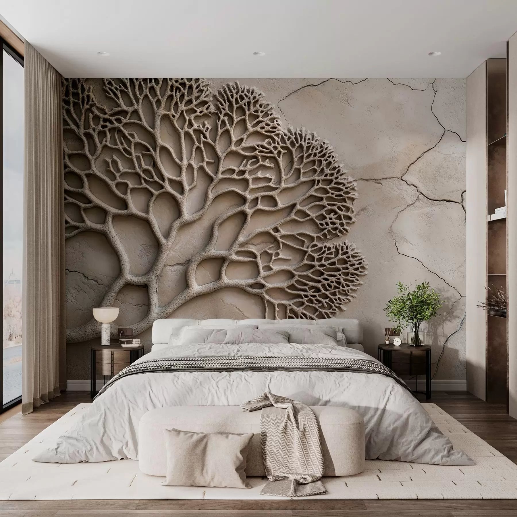 Fotobehang Behang in reliëfstijl met hout en scheuren w02908