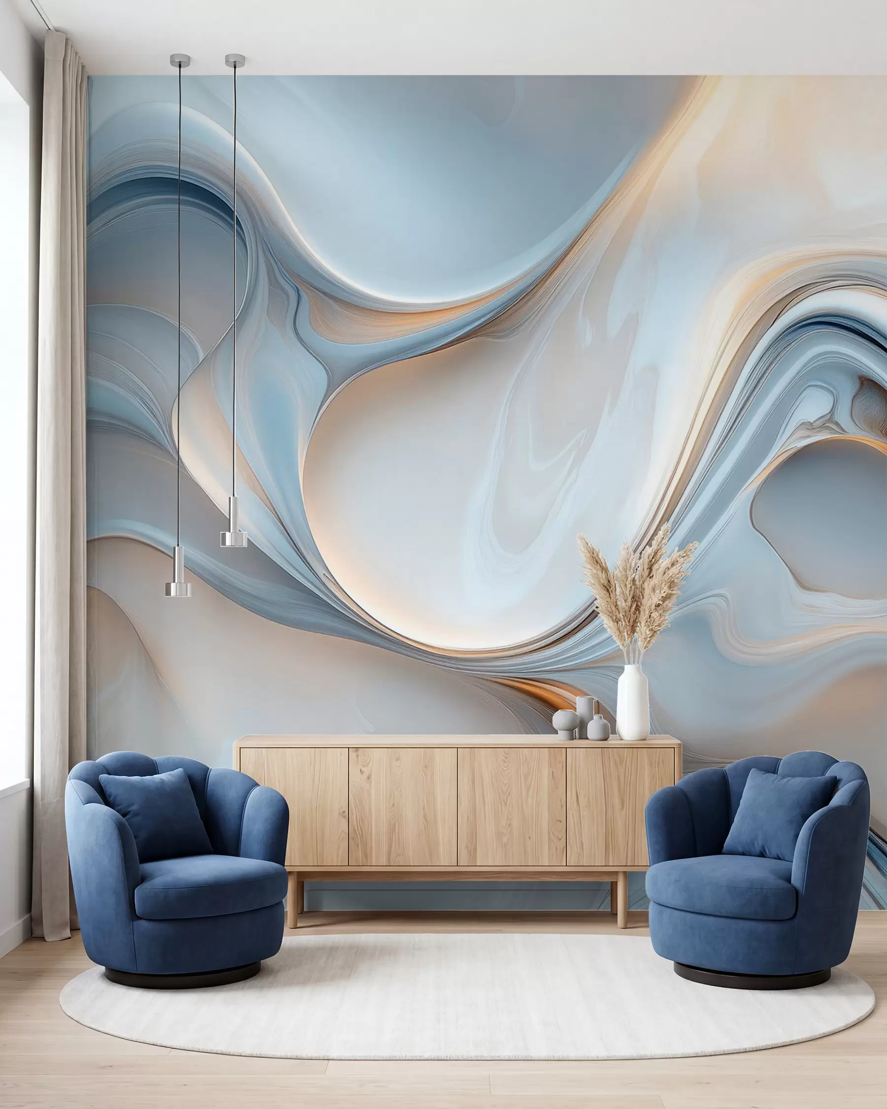Fotobehang Vloeiend blauw en perzik w02909
