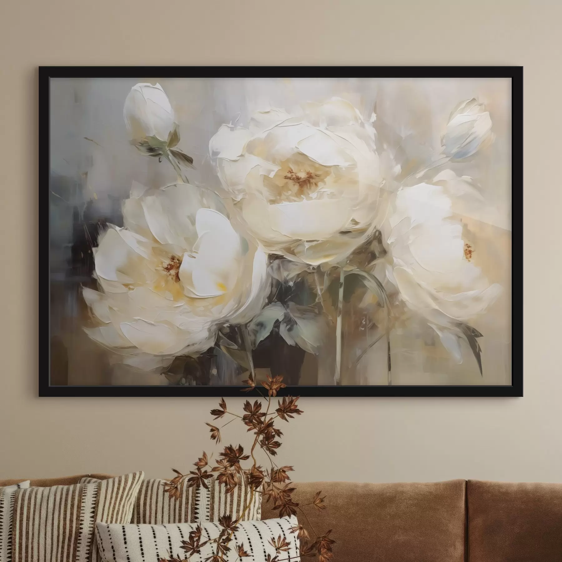 Schilderijen Witte pioenrozen imitatieschilderij f42752