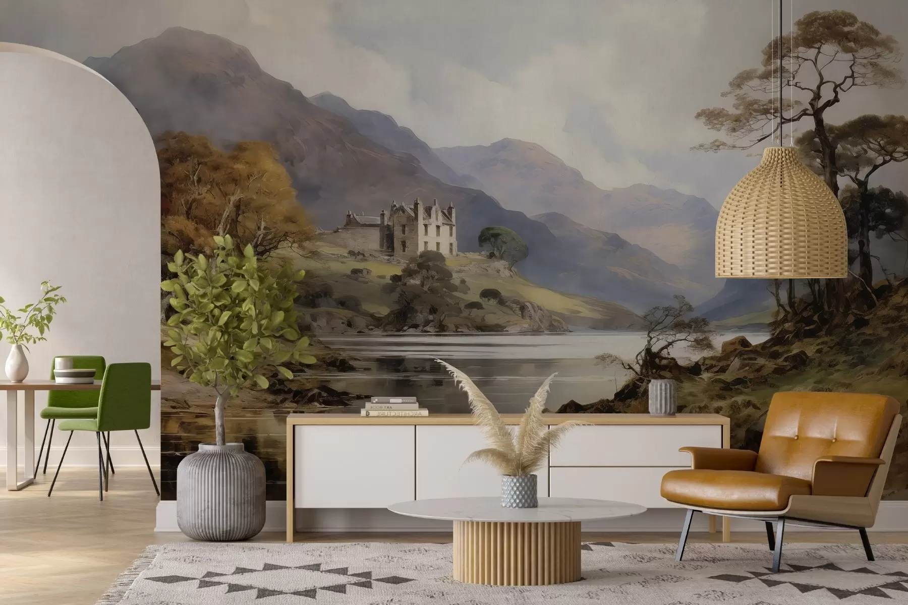 Fotobehang Aquarel uitzicht op bergen w02975