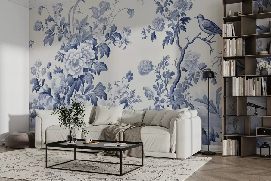 Fotobehang Geschilderde tuin in monochroom w02977