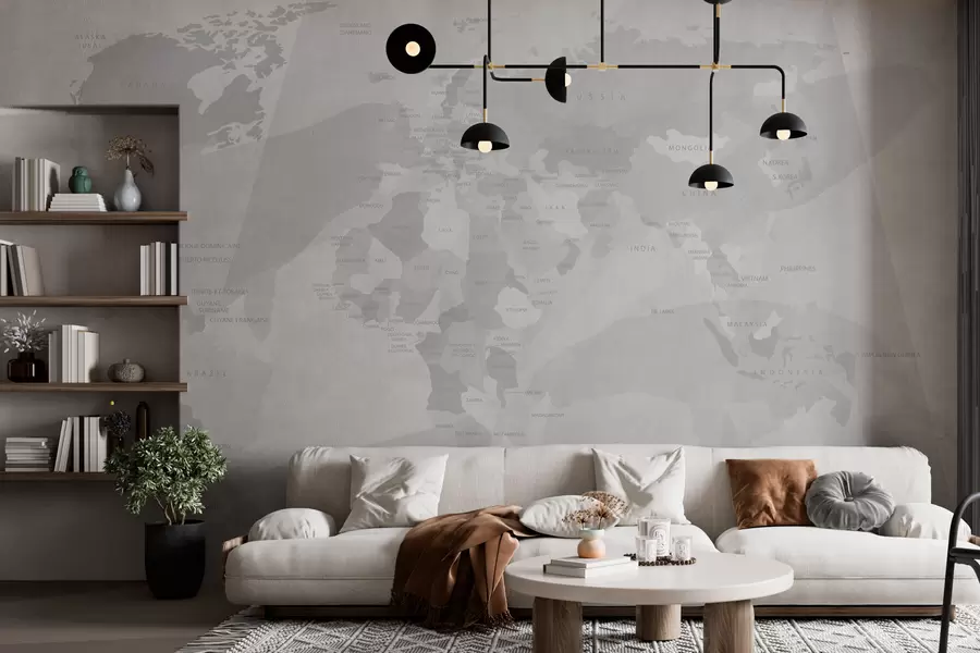 Fotobehang Wereldkaart met contouren van landen w03007v1