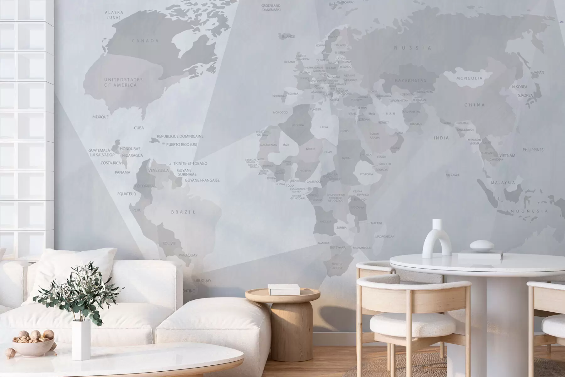 Fotobehang Wereldkaart geometrie walvissen w03007v2