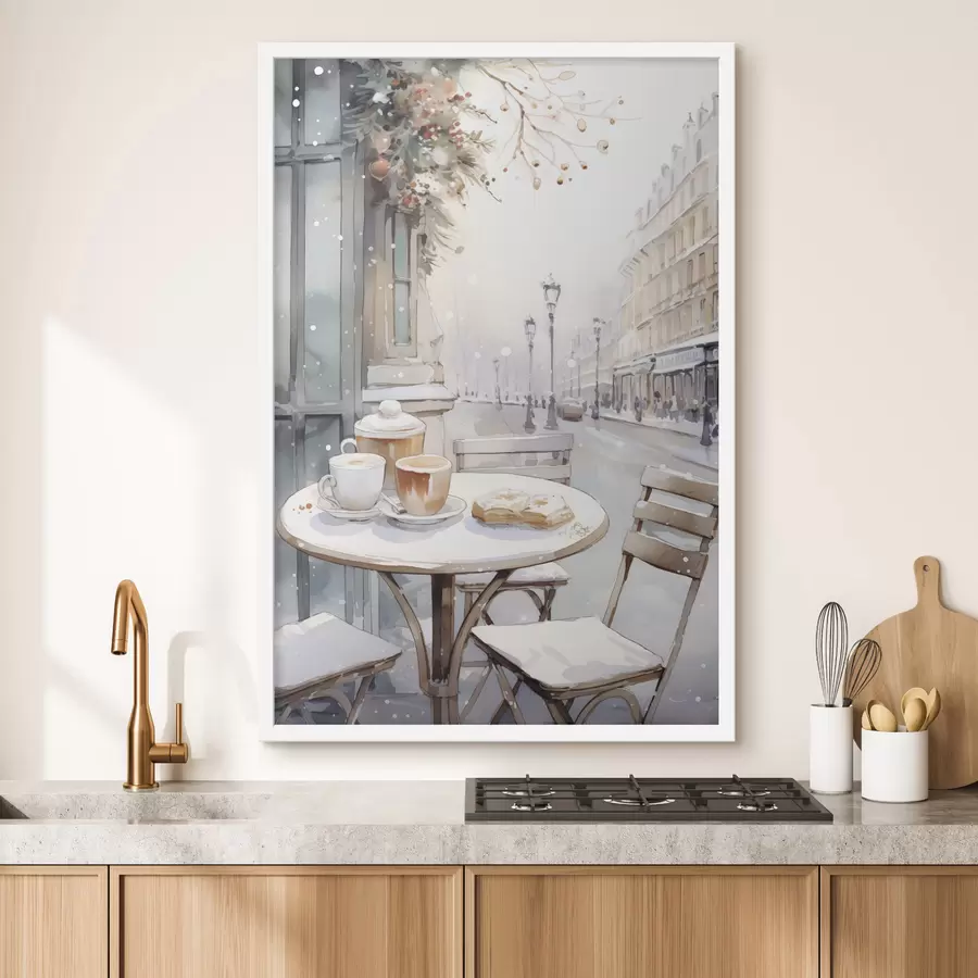 Fotobehang Esthetisch straatcafé, Frankrijk, verse bakkerij, aquarel stijl tekening f42798