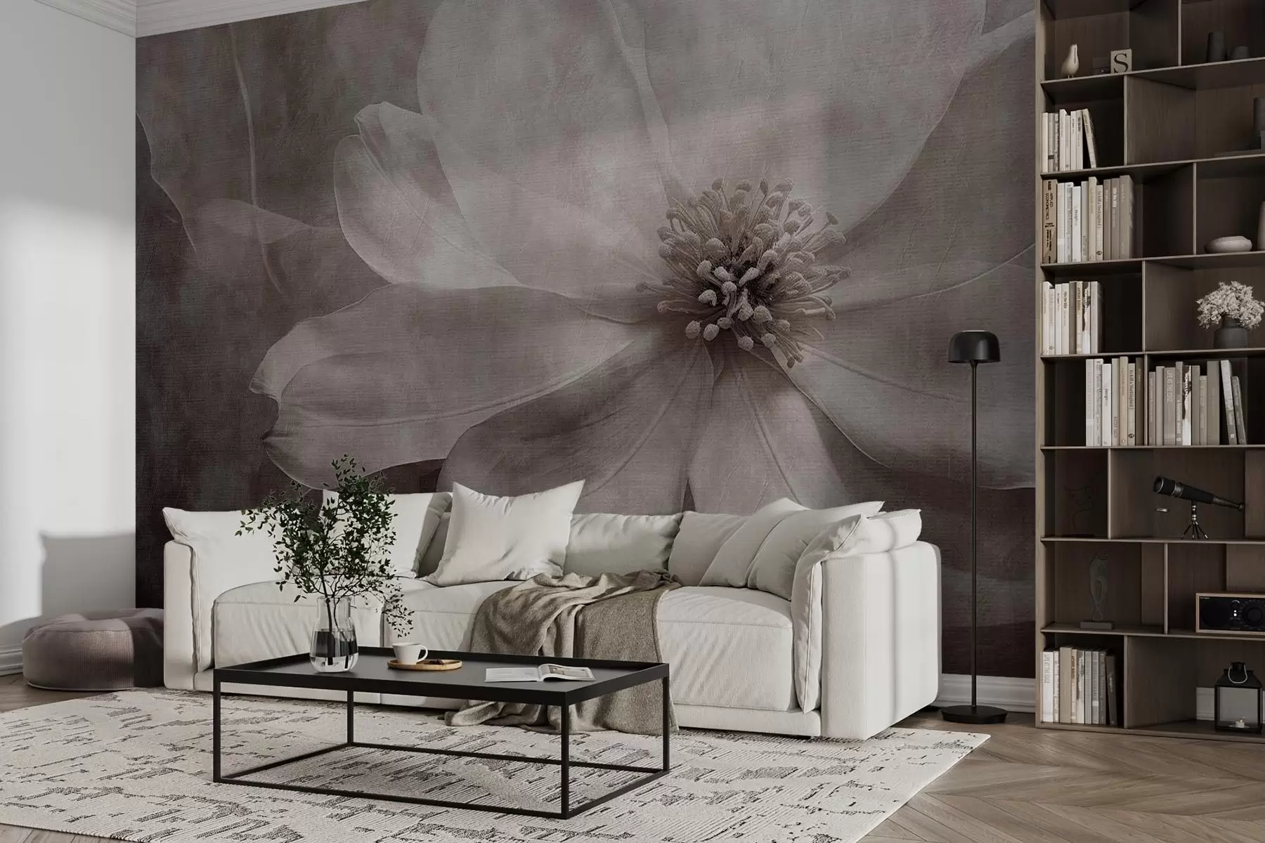 Fotobehang Grote abstracte bloem op oude achtergrond w08731