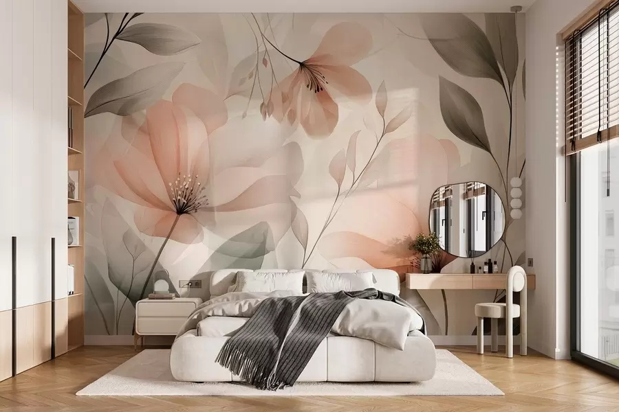 Fotobehang delicate luchtige bloemen in warme aardetinten w03010