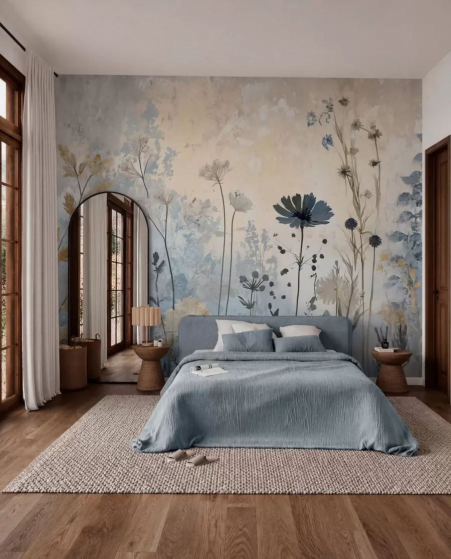Fotobehang Wilde bloemen op een abstracte manier w03022