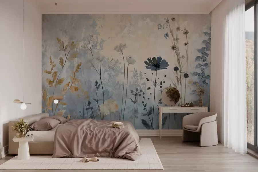 Fotobehang Wilde bloemen op een abstracte manier w03022