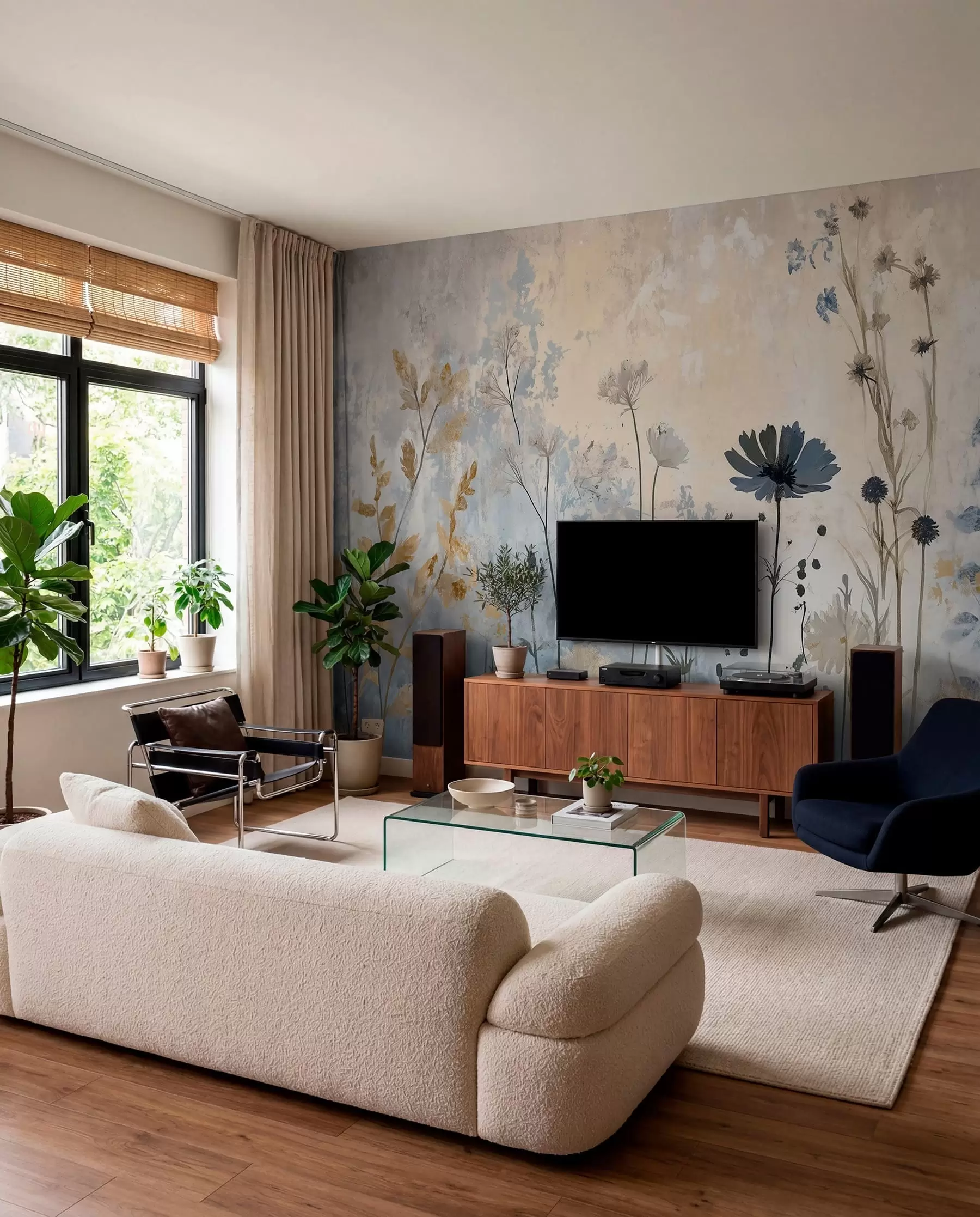 Fotobehang Studie van blauwe veldbloemen w03022