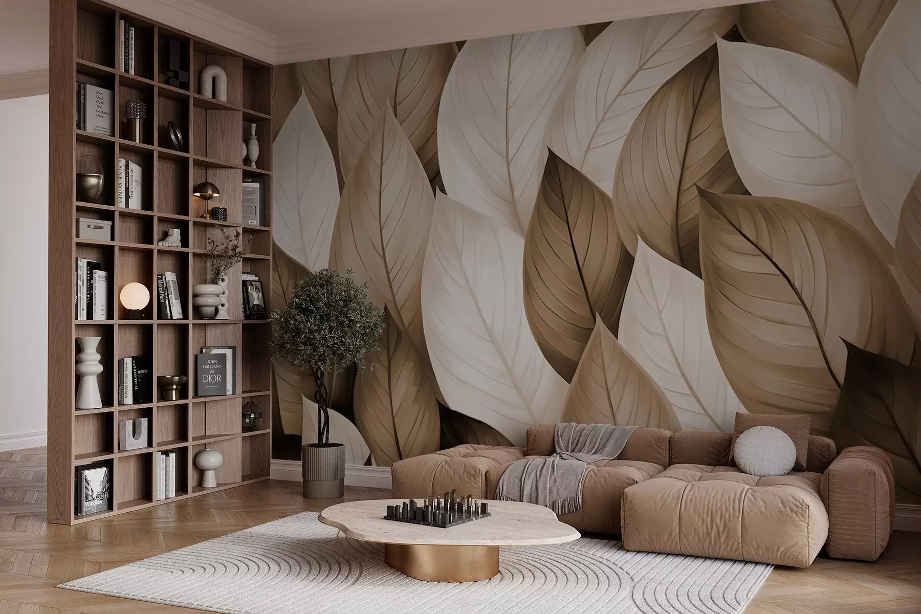 Fotobehang Bladeren in sepia stijl w02998