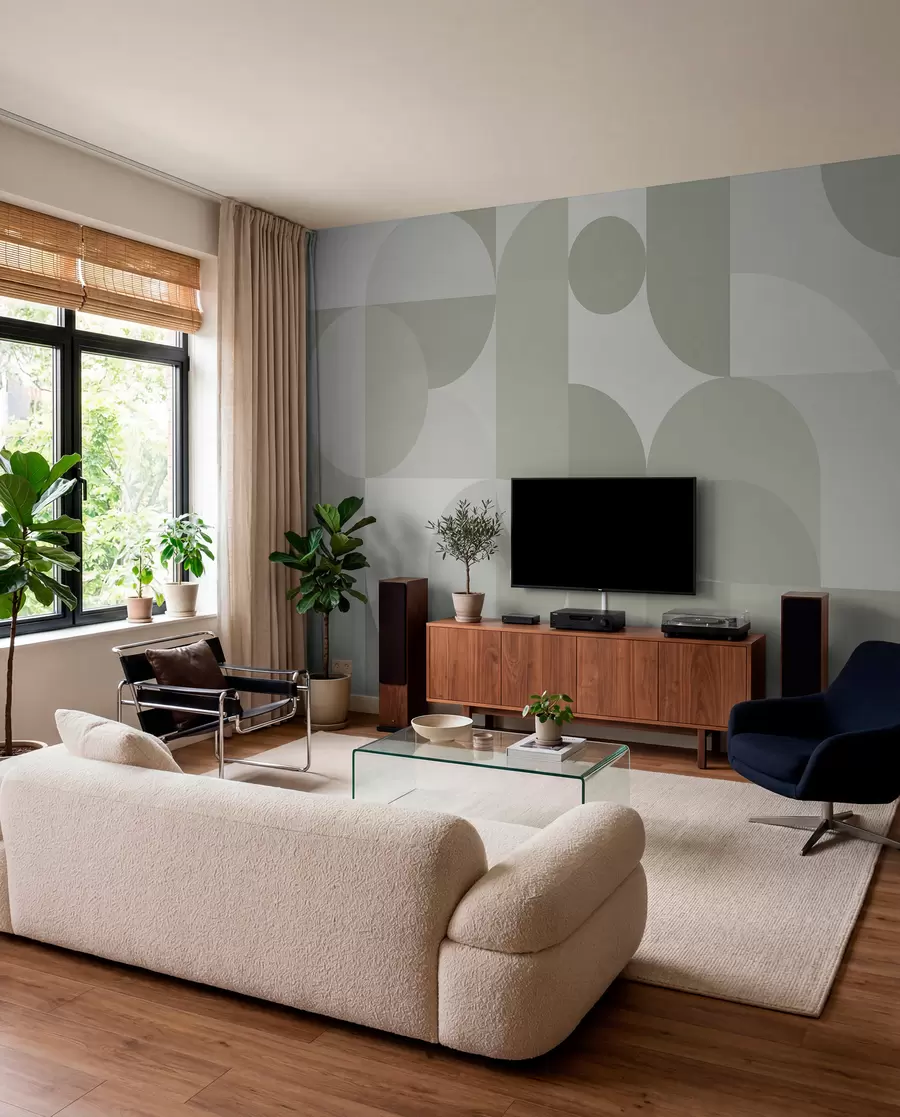 Fotobehang Rond ritme in saliegroen w03058v2