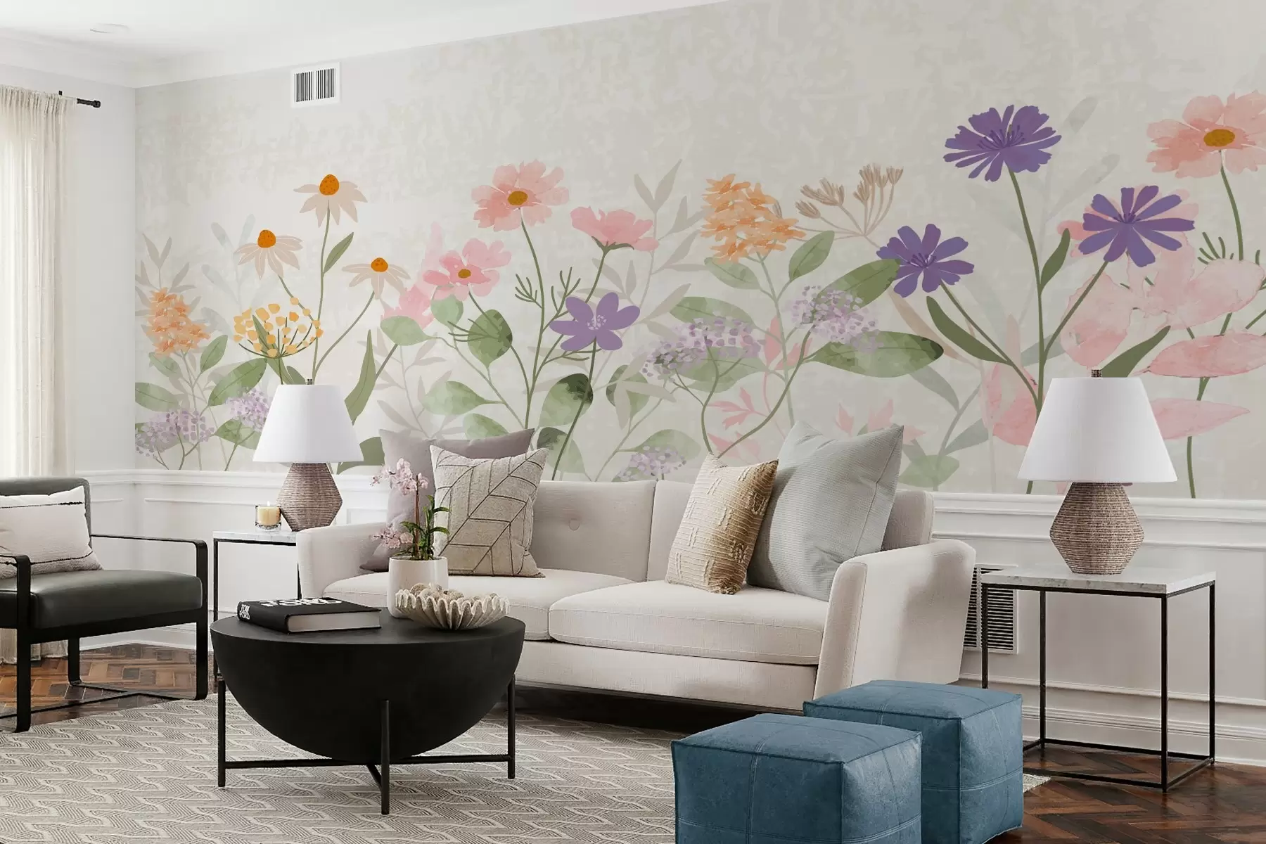 Fotobehang Wilde bloemen op een lichte achtergrond w03096