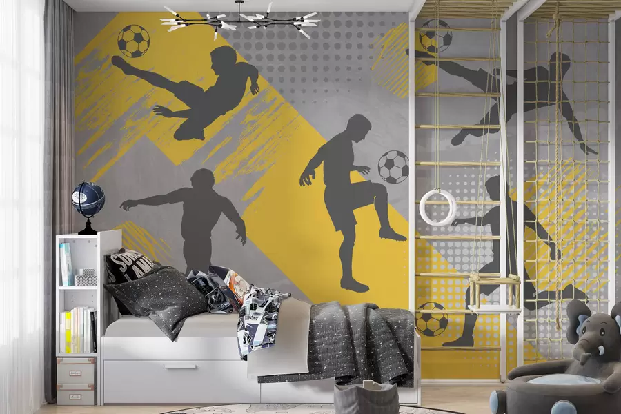 Fotobehang Silhouetten van voetballers op een abstracte achtergrond w03001