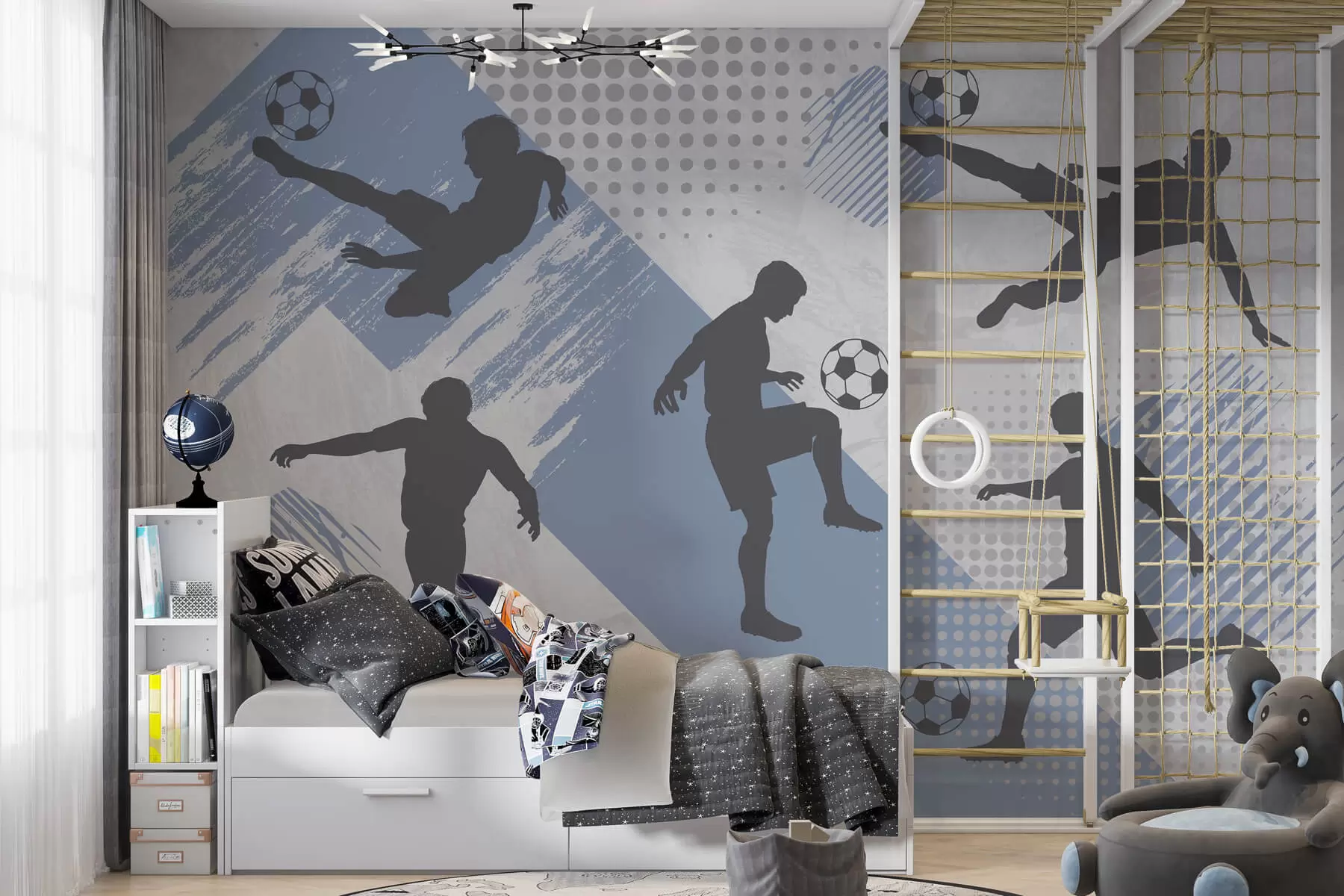 Fotobehang Silhouetten van voetballers op een abstracte achtergrond w03001v1