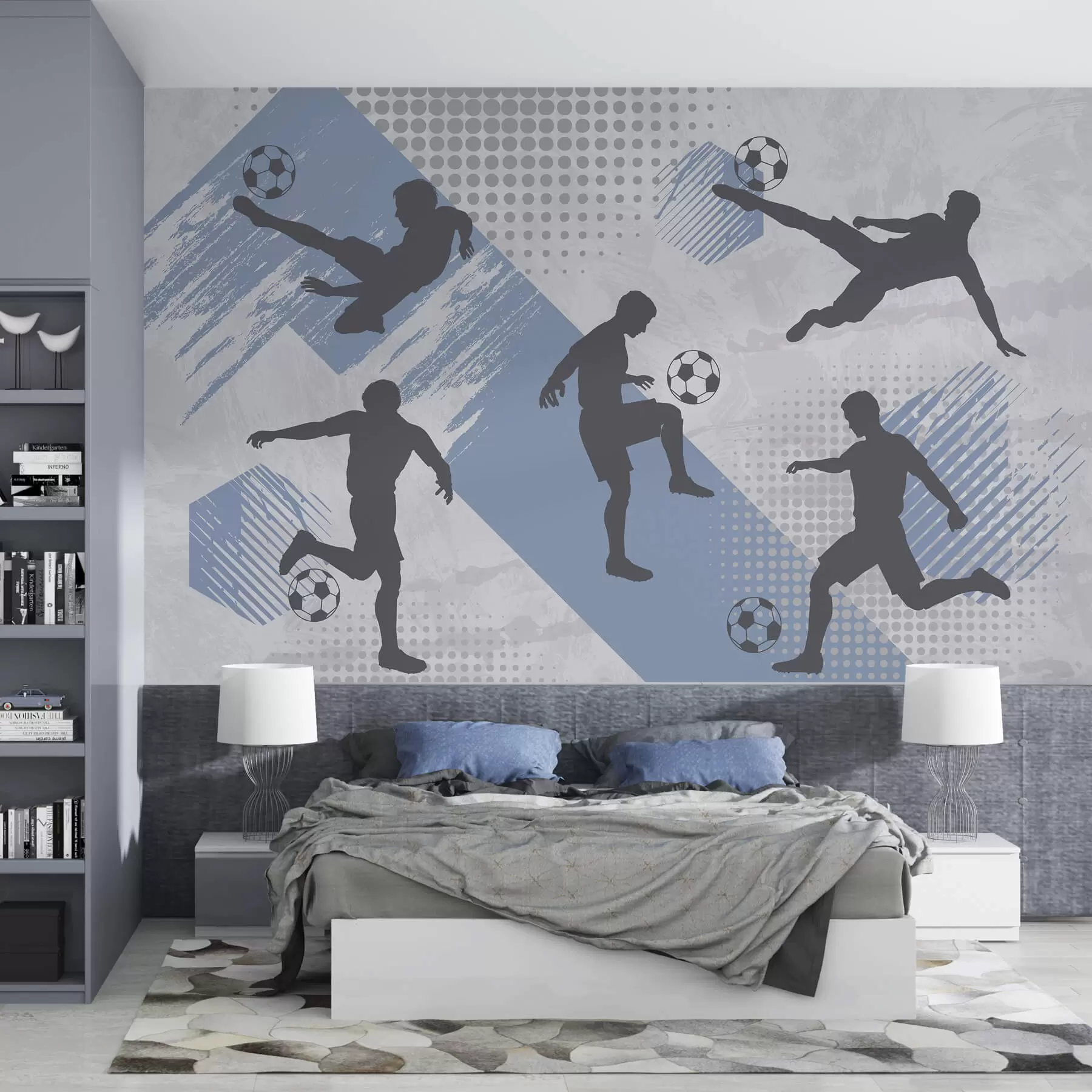 Fotobehang Silhouetten van voetballers op een abstracte achtergrond w03001v1