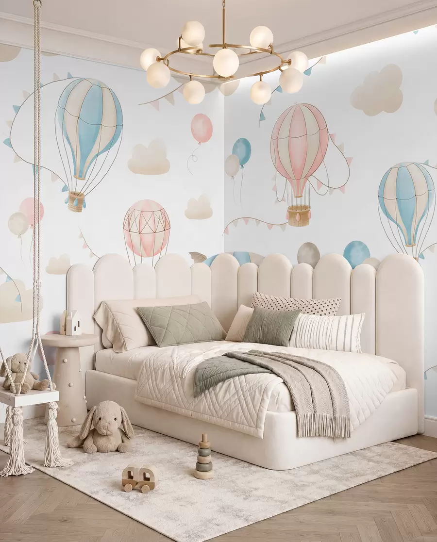 Fotobehang Aquarelontwerp met ballonnen voor kinderen w08765