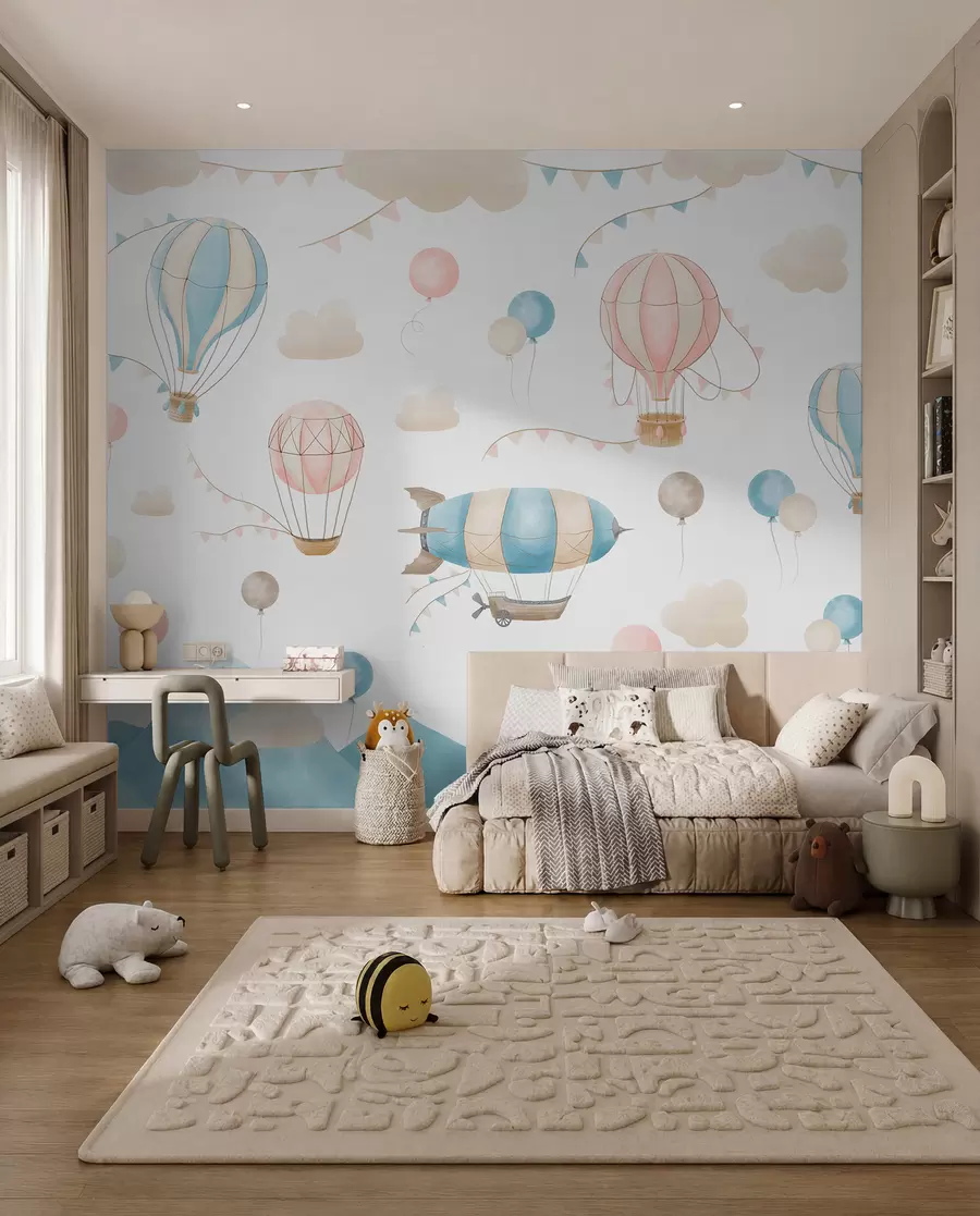 Fotobehang Aquarelontwerp met ballonnen voor kinderen w08765