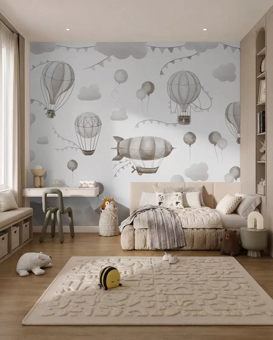 Fotobehang Aquarelontwerp met ballonnen voor kinderen w08765v1