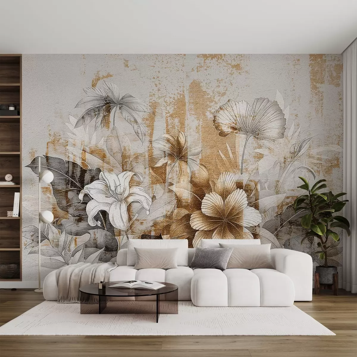 Fotobehang Vintage ontwerp met exotische bloemen en planten w08767
