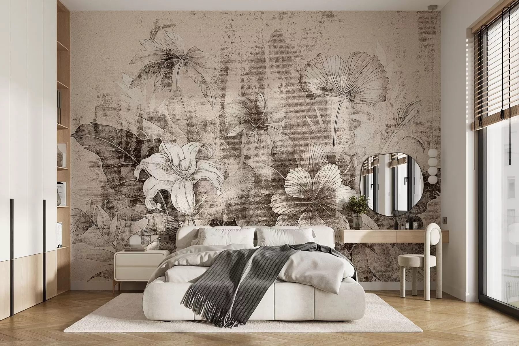Fotobehang Vintage ontwerp met exotische bloemen en planten w08767v2