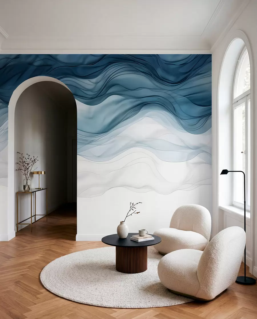 Fotobehang Getijden in lagen blauw w08775