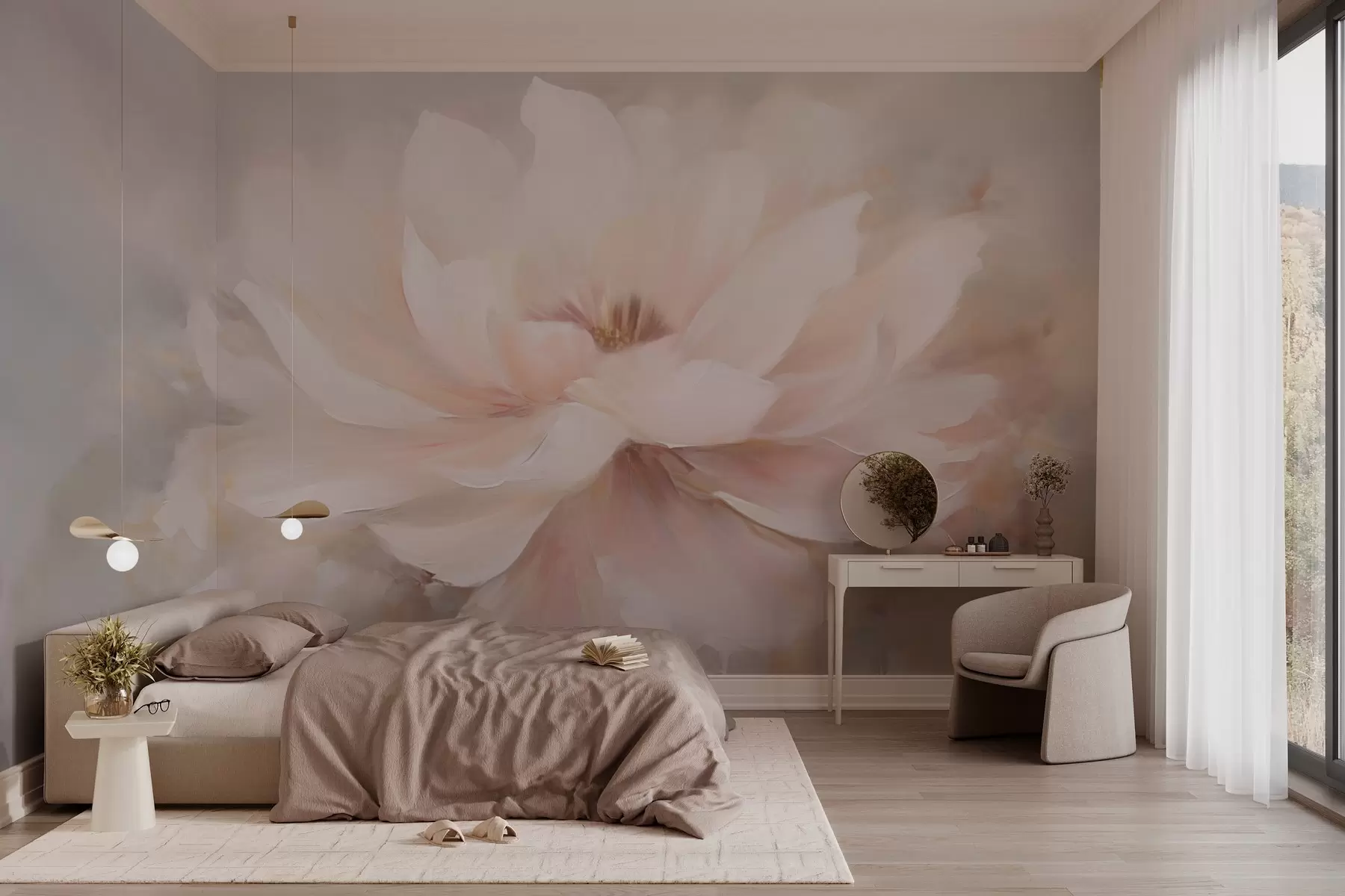 Fotobehang Delicate bloem op grunge muur w03130