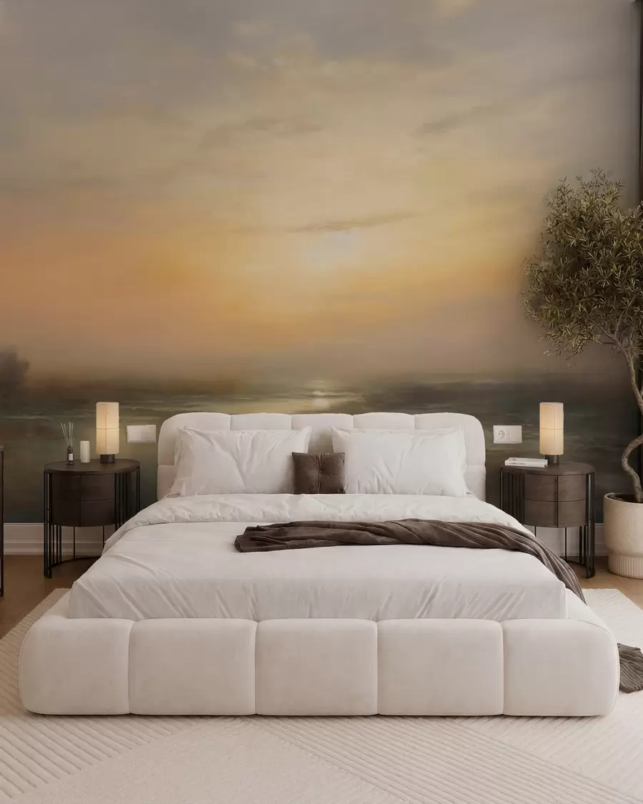 Fotobehang Charmant landschap bij zonsondergang w03132