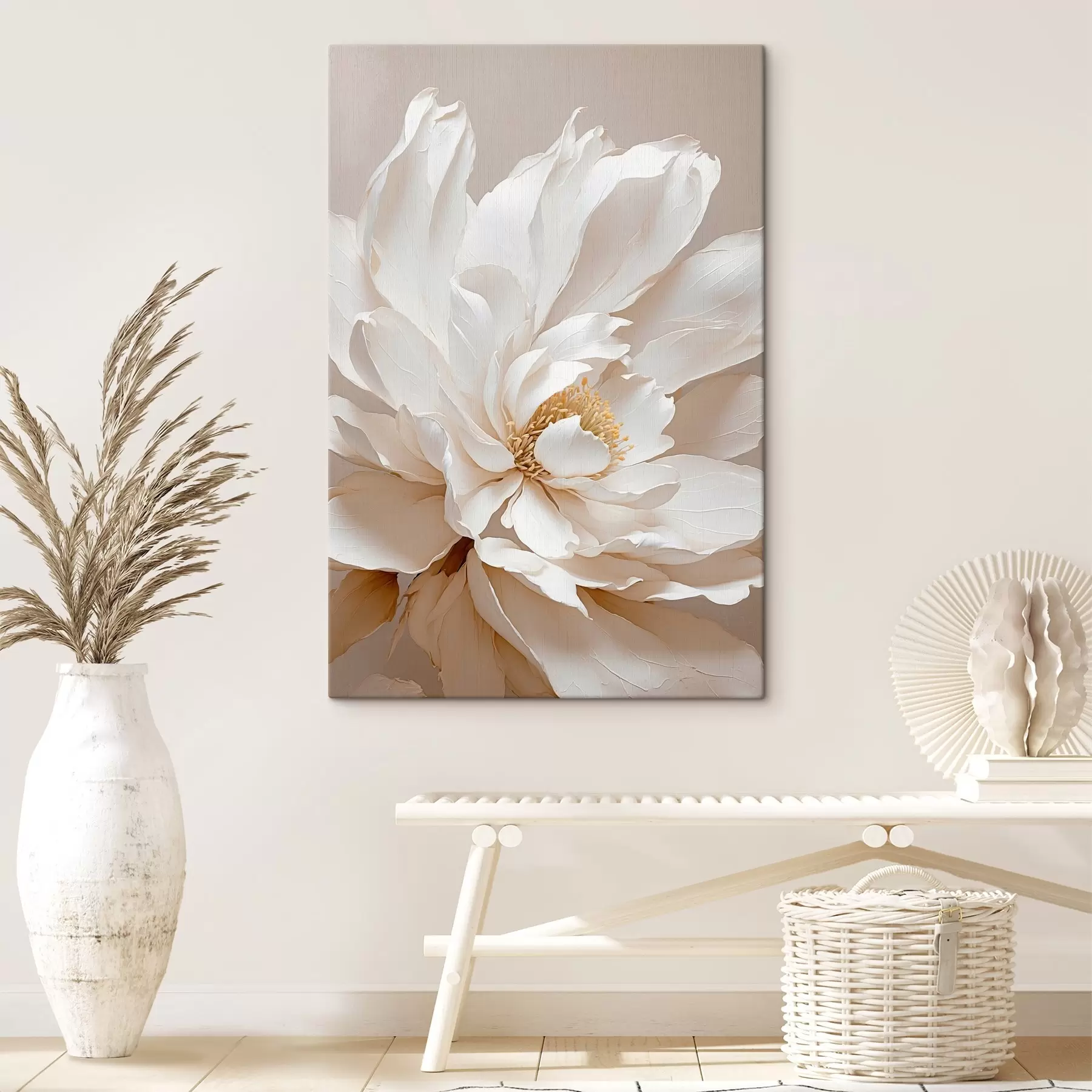  Schilderijen Witte bloem op beige achtergrond s42778