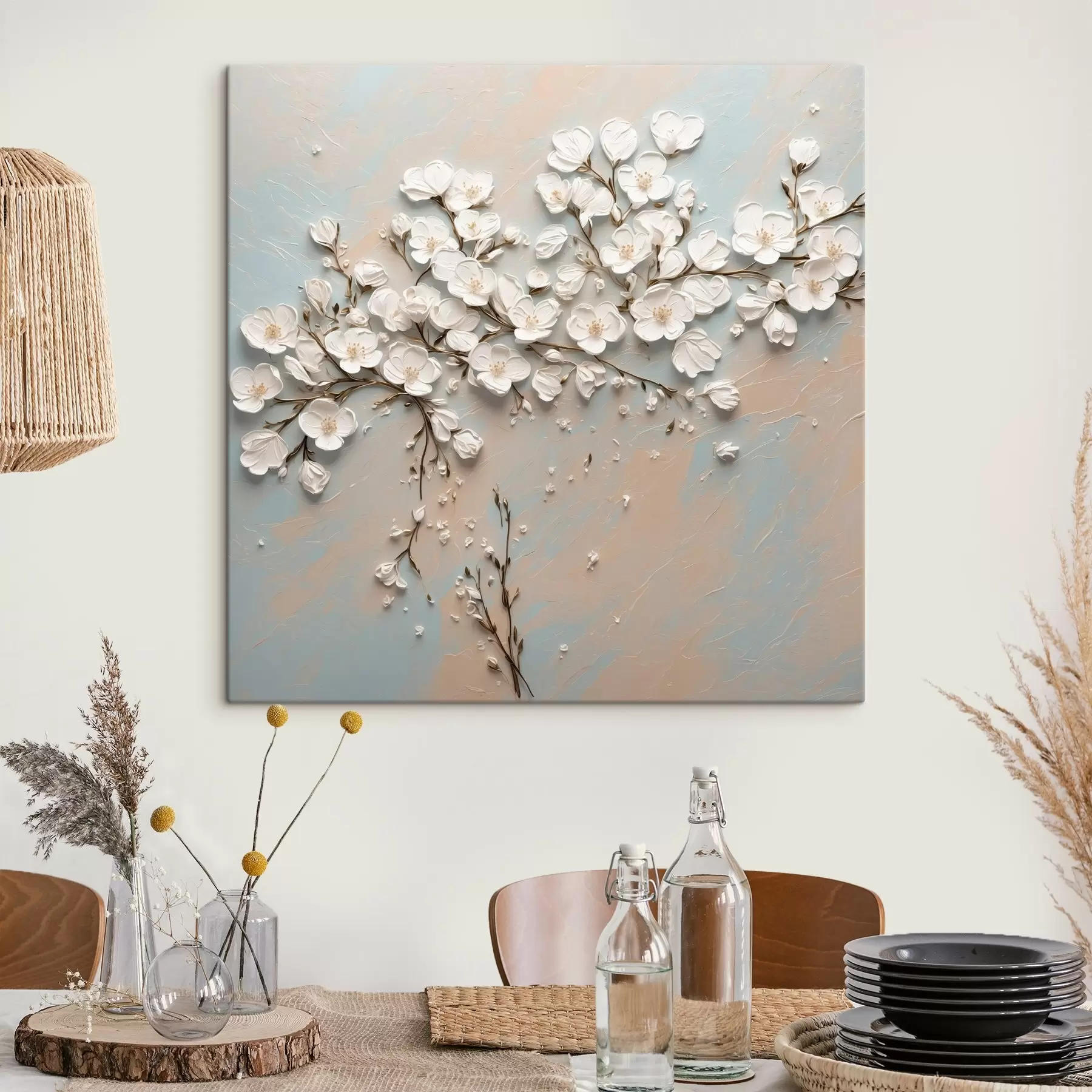 Fotobehang Witte kleine bloemen in acrylschilderstijl s42921