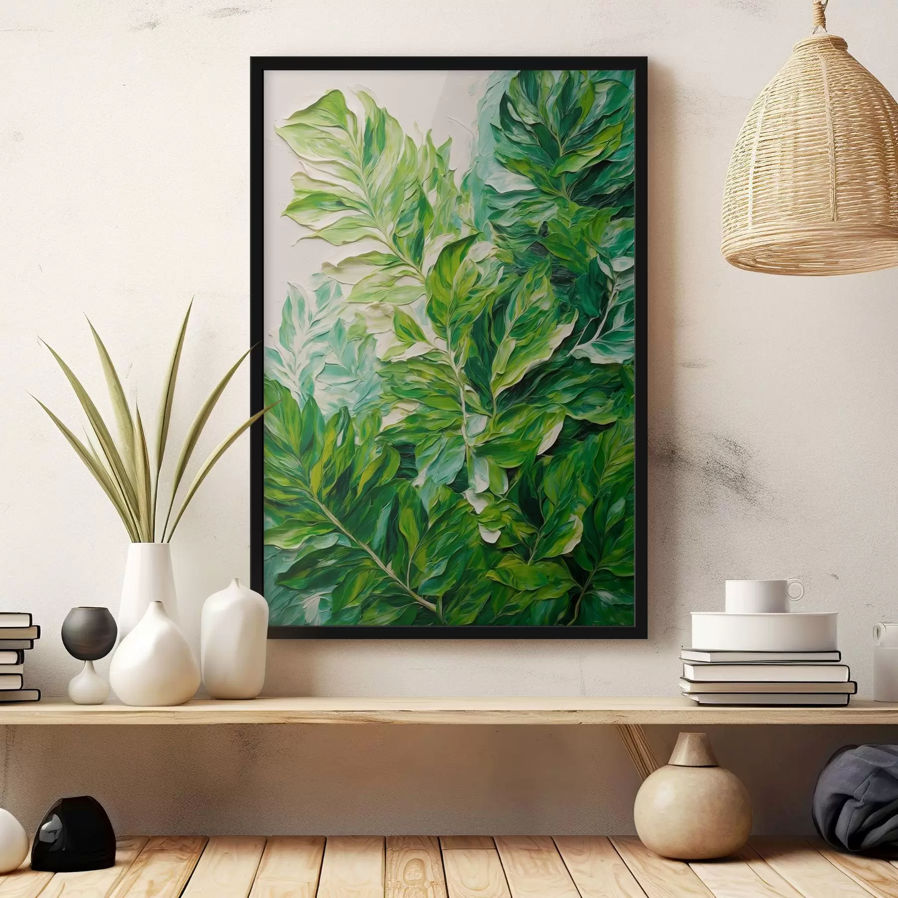 Fotobehang Tropische bladeren in olieverfschilderijstijl f42767