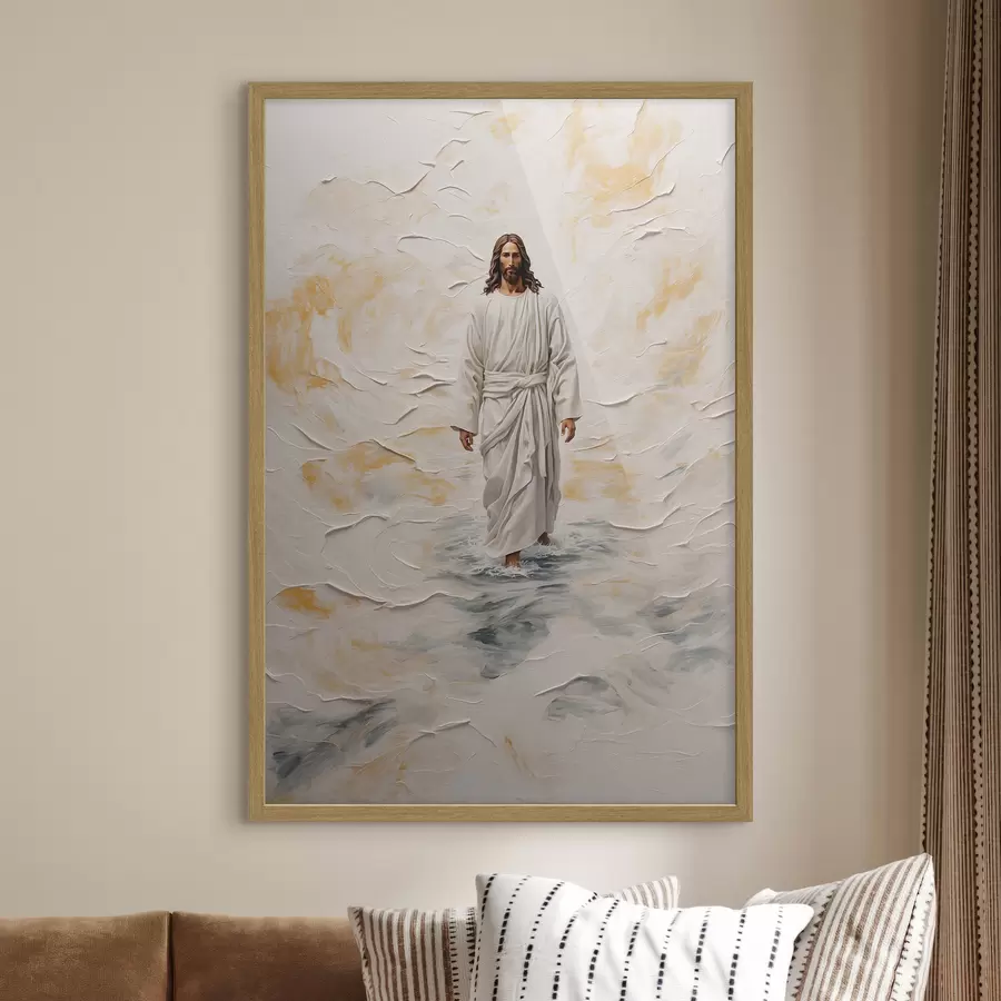 Fotobehang Jezus Christus op het water in stijl olieverfschilderij f42769