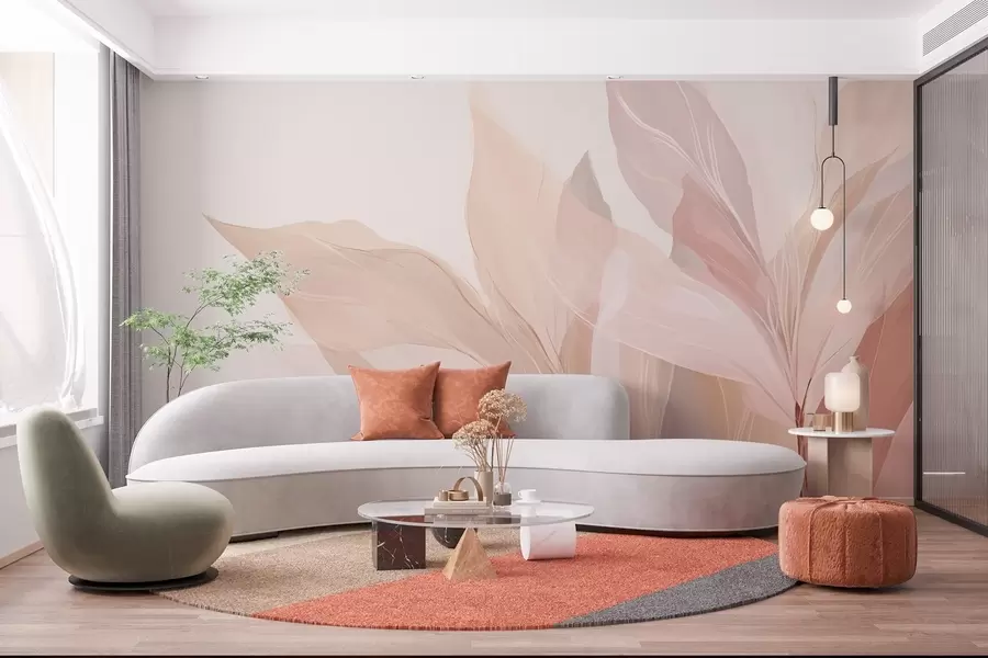 Fotobehang Abstract beeld van bladeren in lichte kleuren w03135