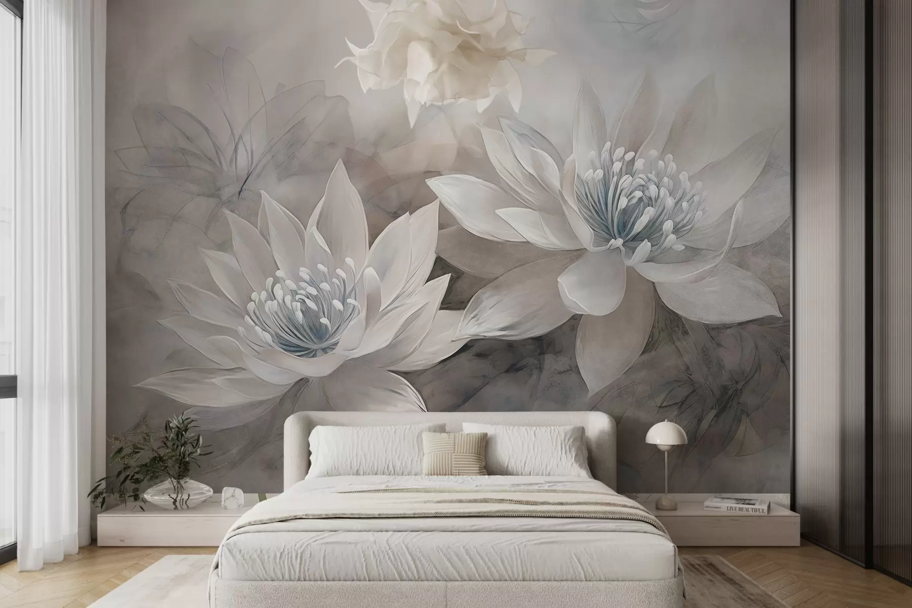 Fotobehang Paar aquarel bloemen op grunge muur w03188v1