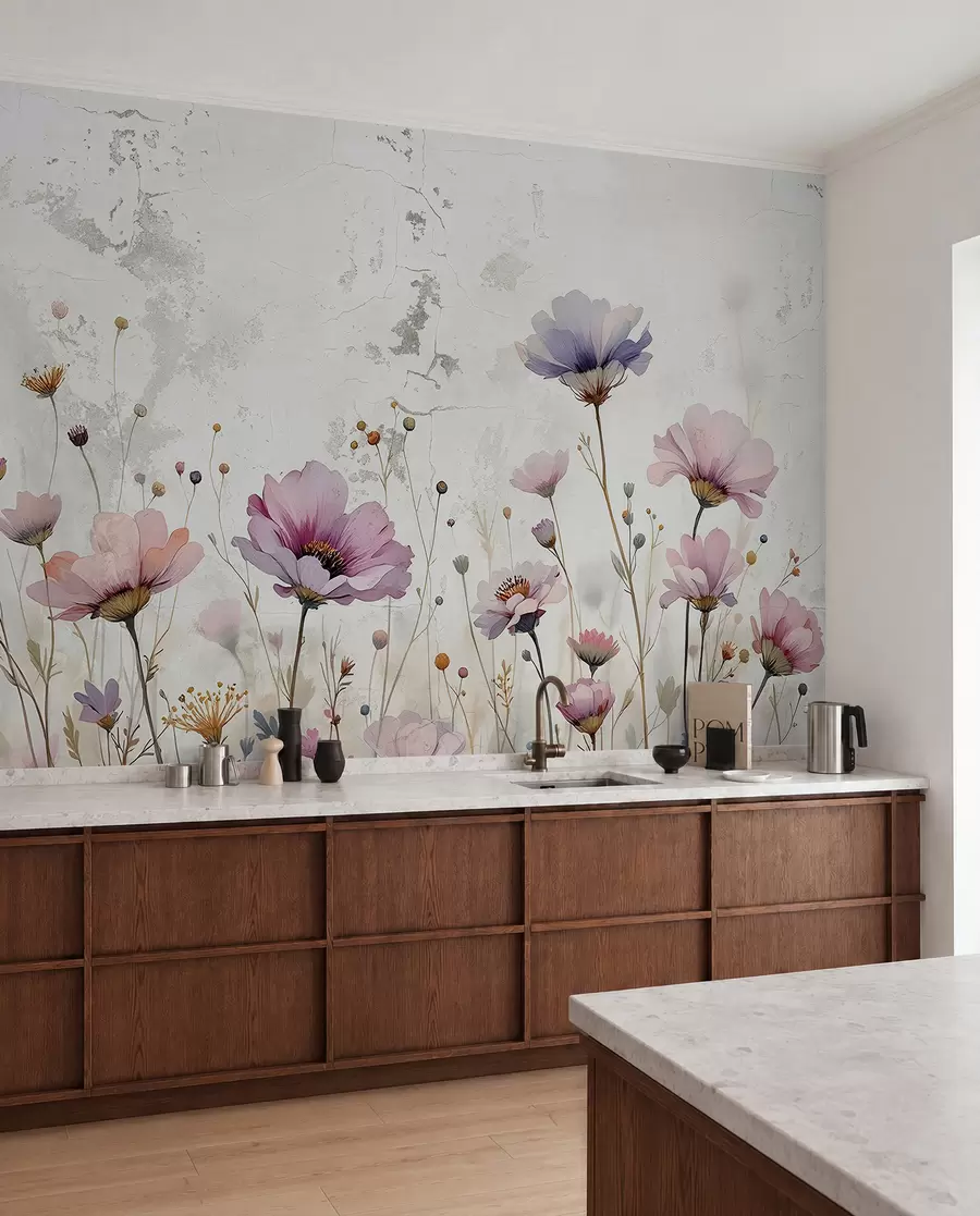 Fotobehang Aquarel bloemen in grunge stijl w03192