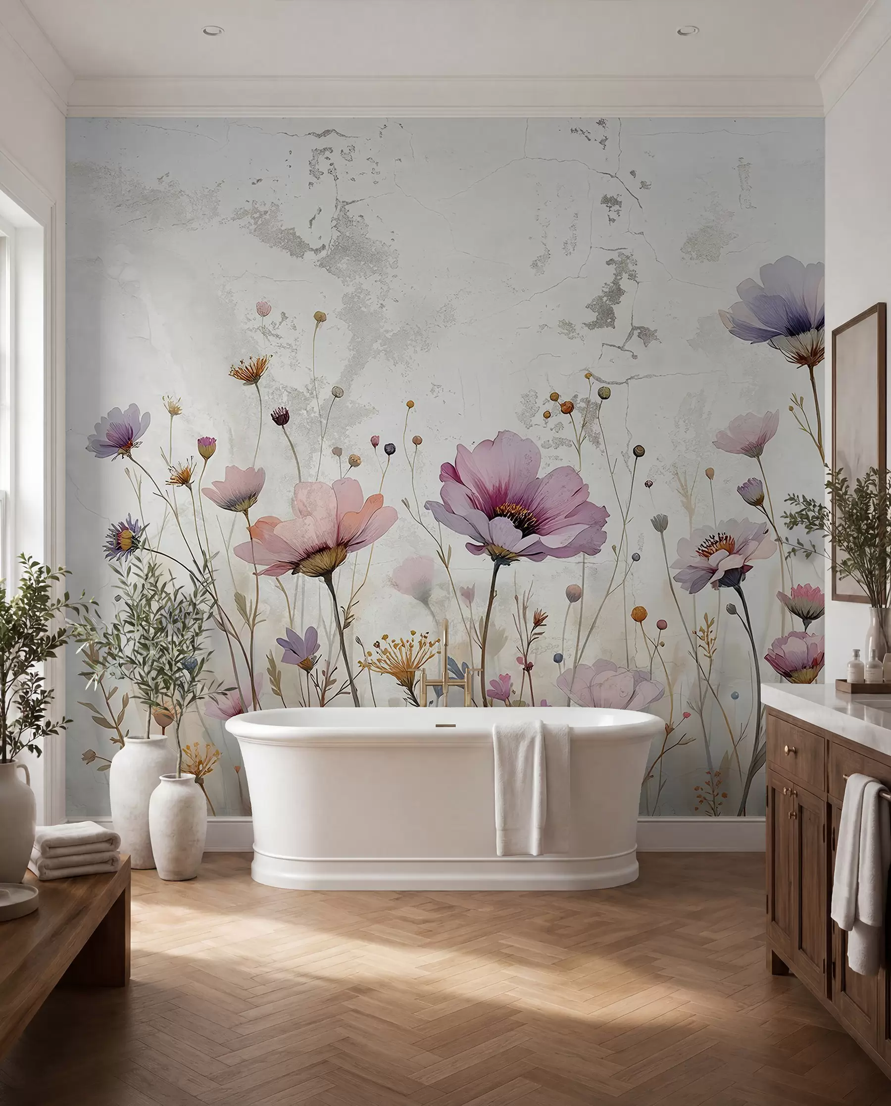 Fotobehang Aquarel bloemen in grunge stijl w03192