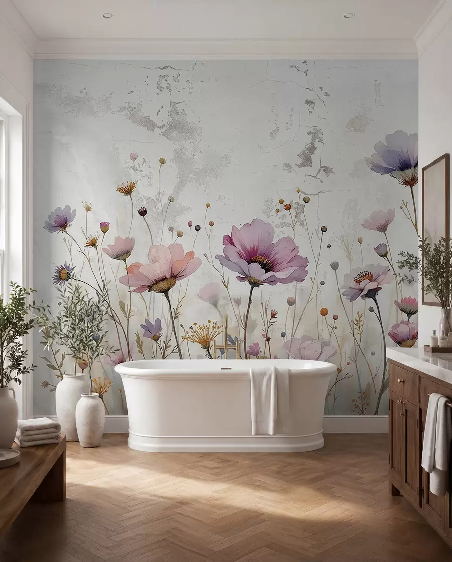 Fotobehang Aquarel bloemen in grunge stijl w03192