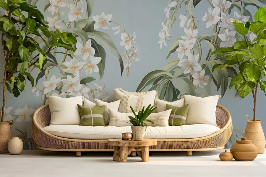 Fotobehang Getrokken bloeiende takken w03204