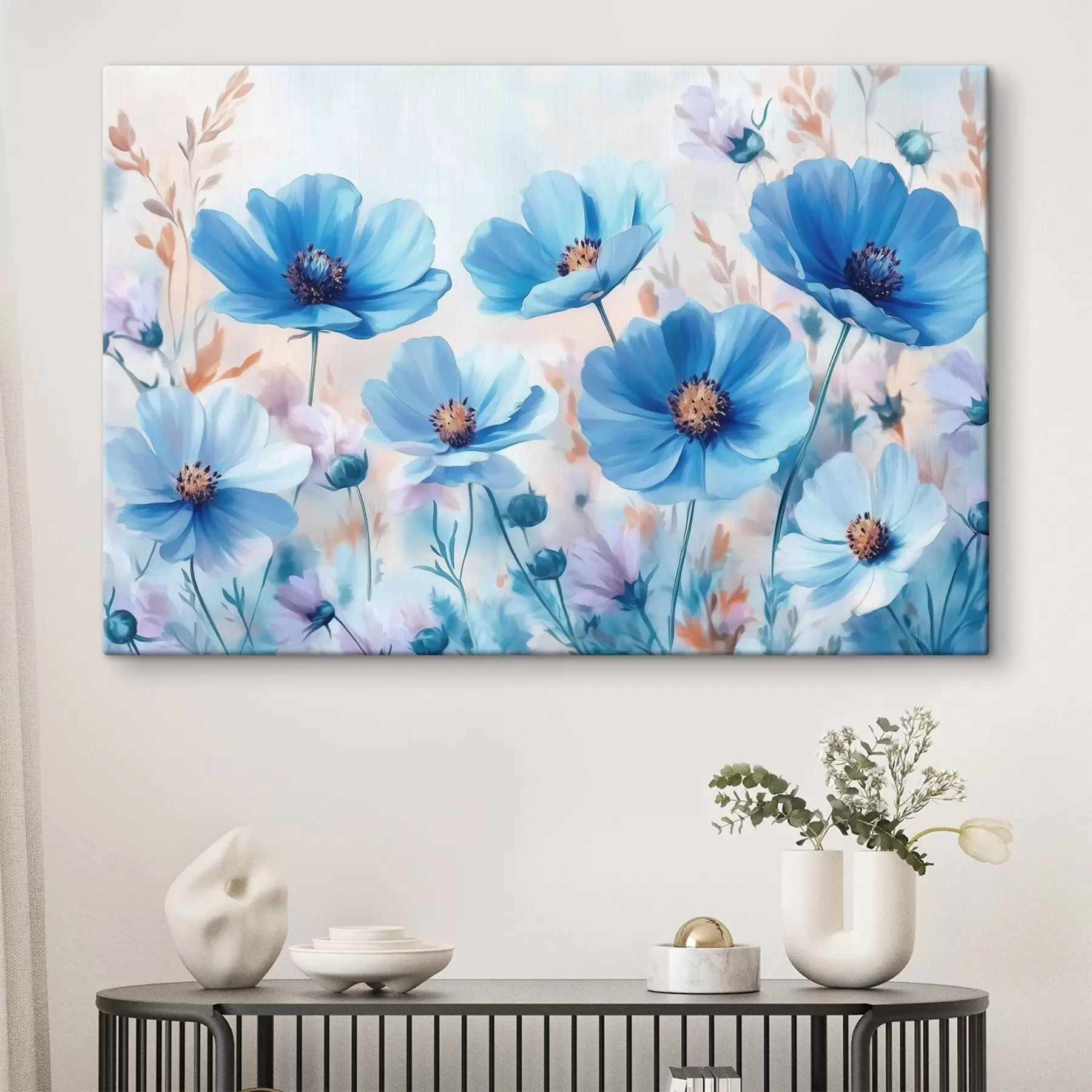 Fotobehang Blauwe bloemen op een blauwe achtergrond s42971