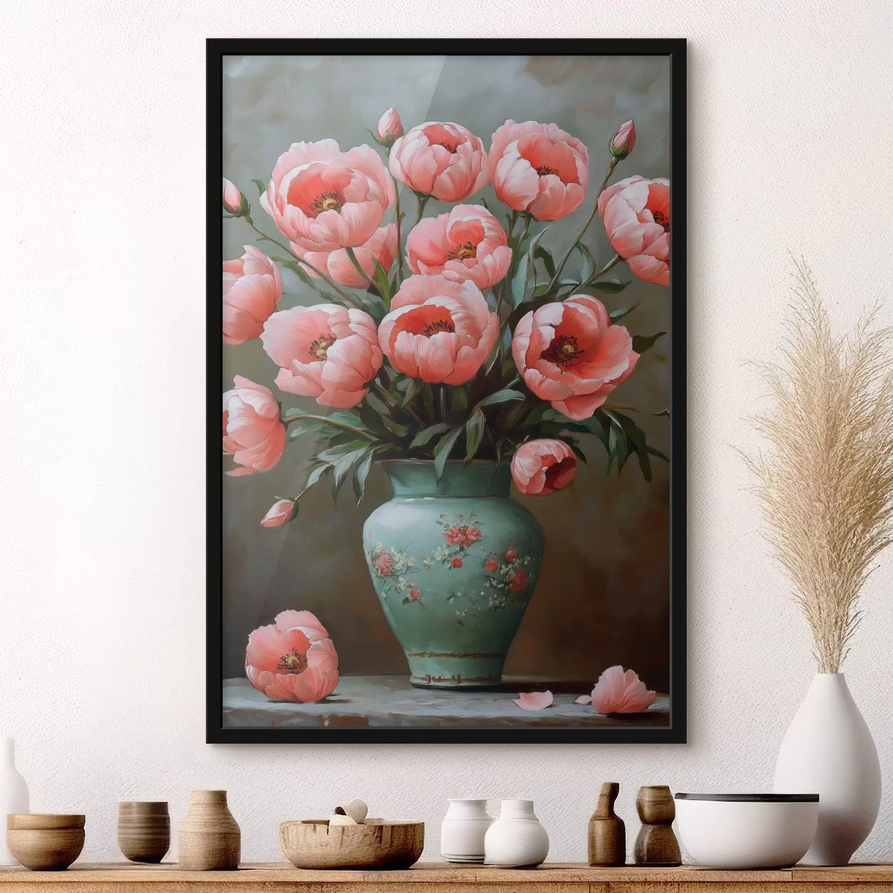Fotobehang Weelderige roze bloemen in een vaas f42979