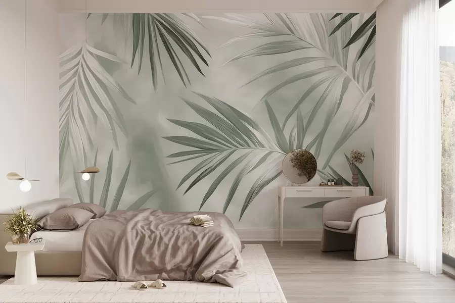 Fotobehang Tropische bladeren abstractie, palmboom, groen kleurenpalet  w03153v2