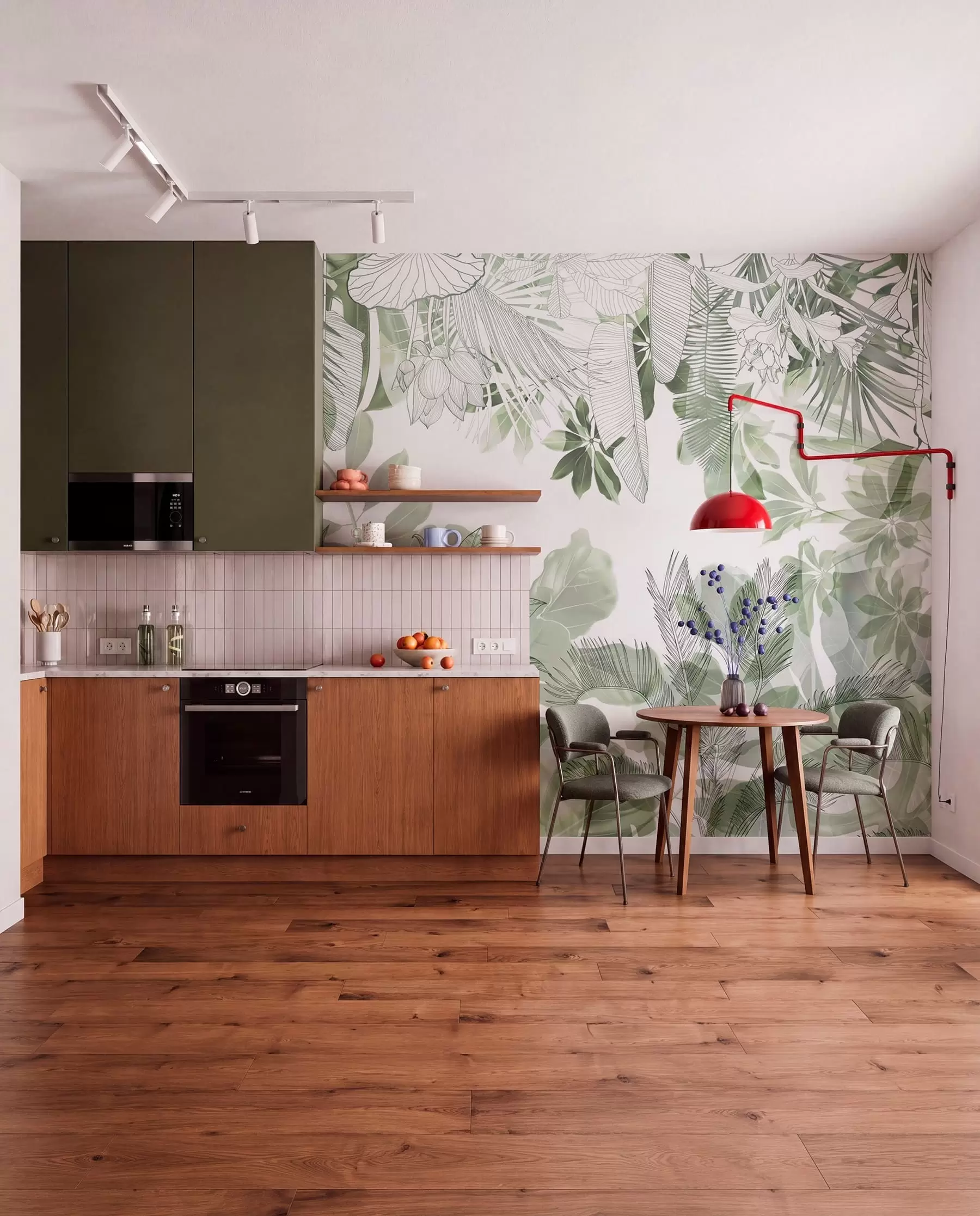Fotobehang Groene jungle print tropische planten en bladeren op een witte achtergrond w08823