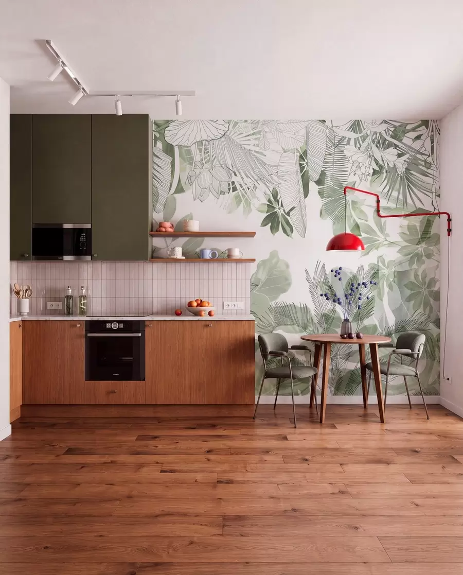 Fotobehang Groene jungle print tropische planten en bladeren op een witte achtergrond w08823