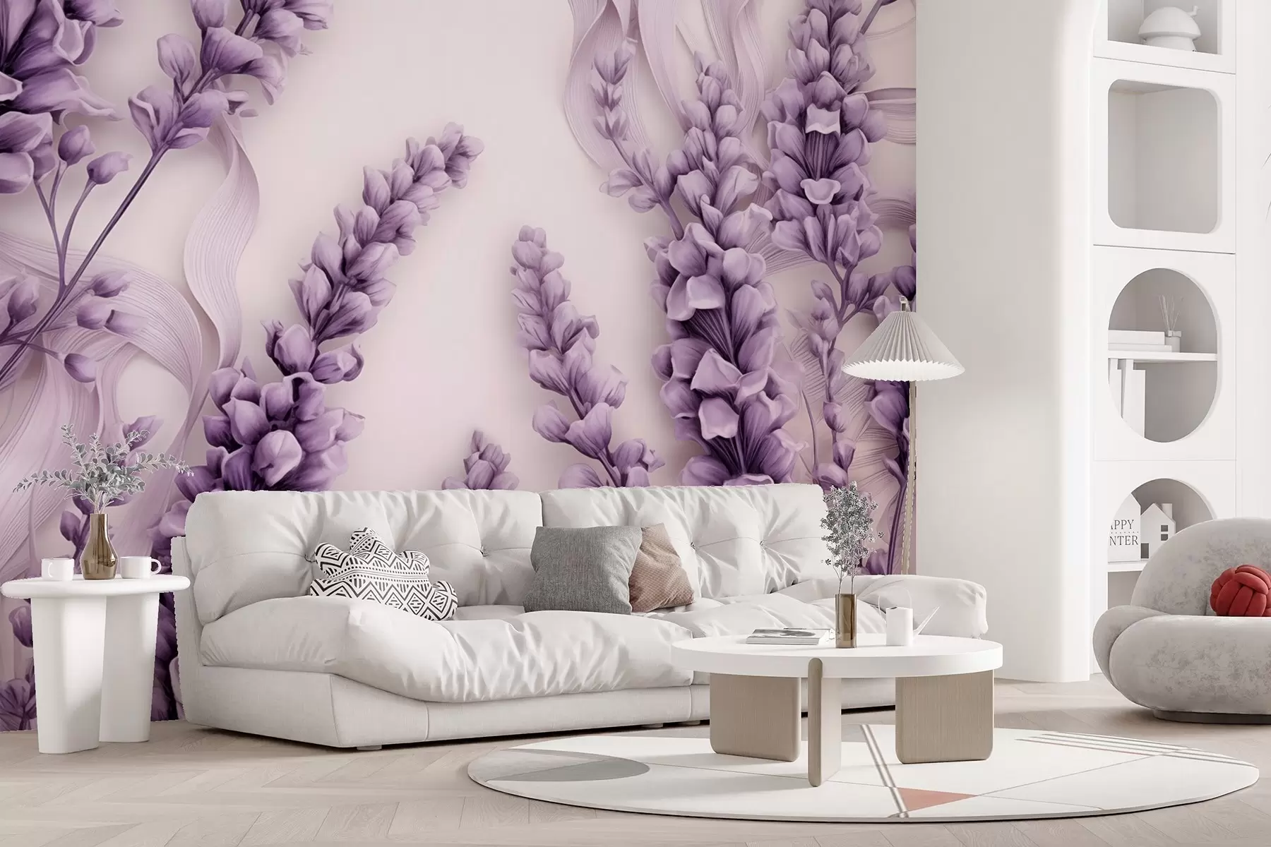 Fotobehang Paars lavendel op een witte achtergrond w08812