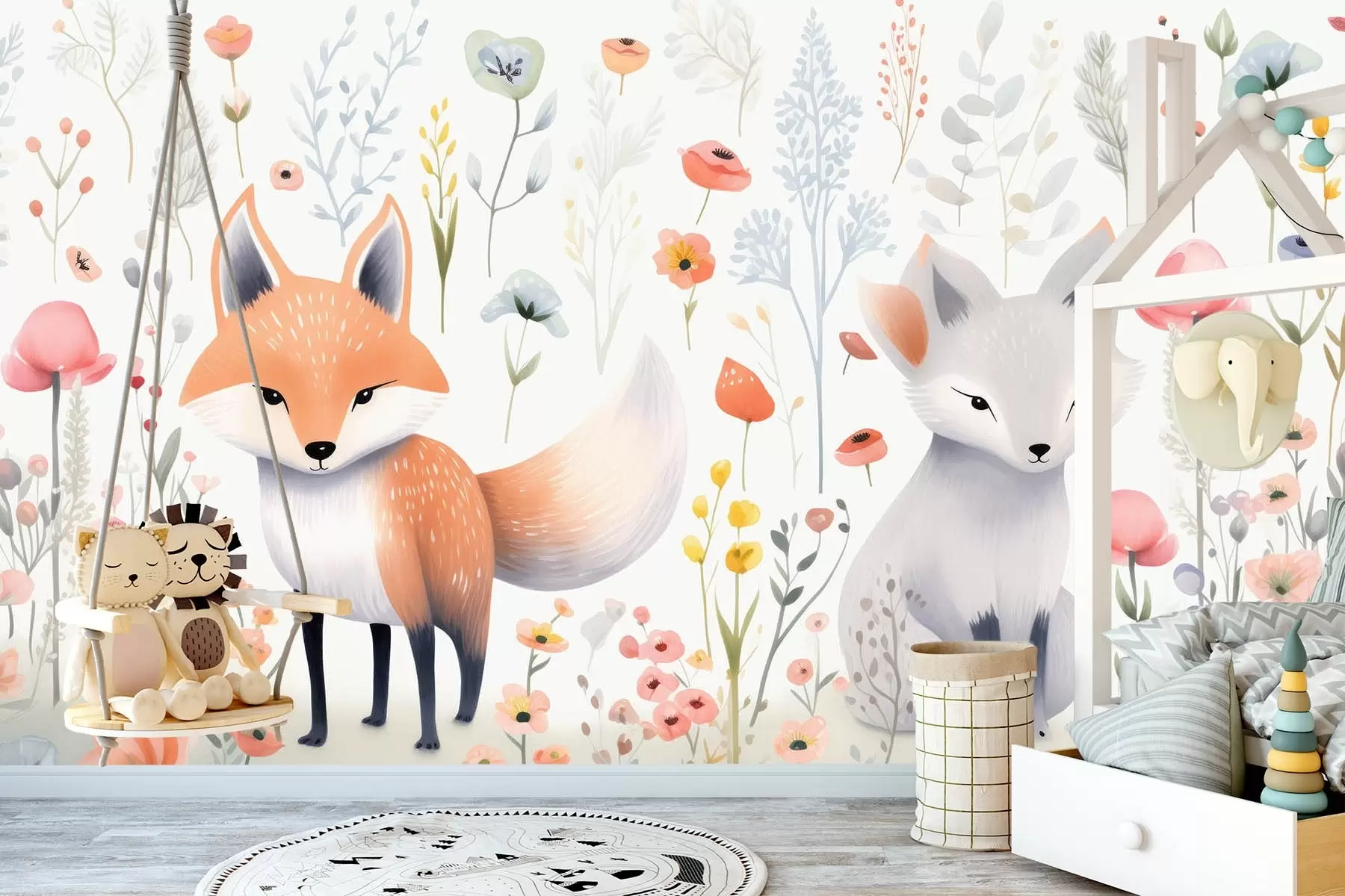 Fotobehang Dieren in bloemen, imitatie van aquarel w08841