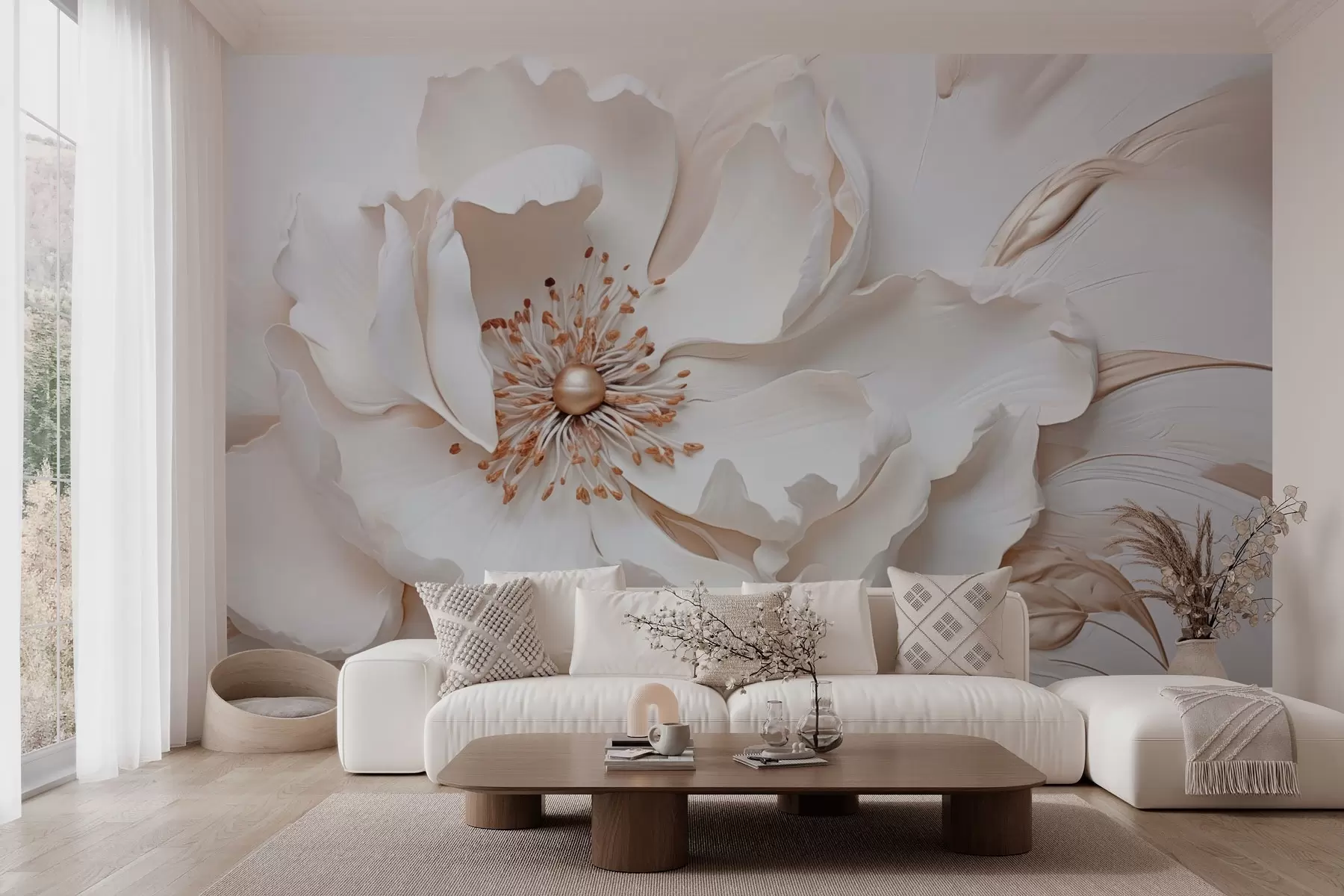 Fotobehang Delicate bloem in pastelkleuren in bas-reliëfstijl w03249v1