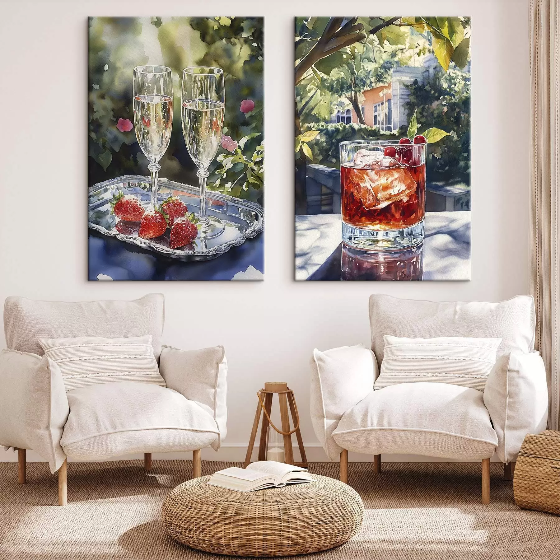  Schilderijen Heerlijke cocktails met bessen, aquarelstijl, esthetiek, zomernatuur m00415