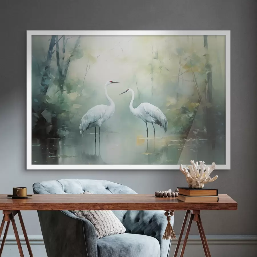 Fotobehang Kraanvogels in boslicht f43166