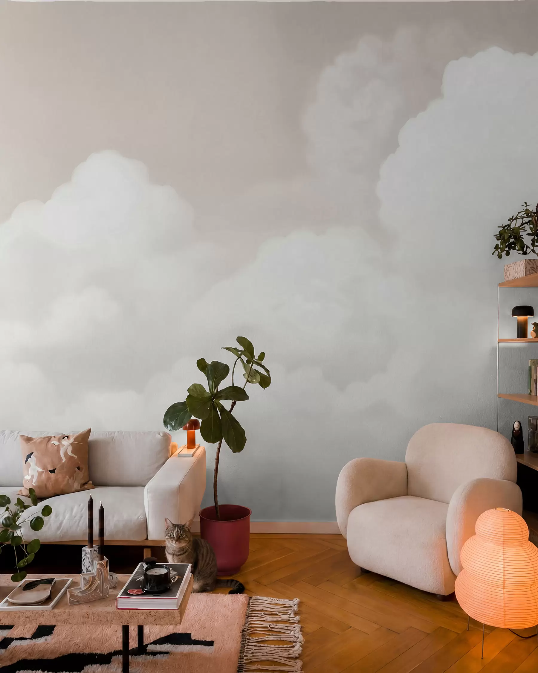 Fotobehang Wolken in crème w03301v2